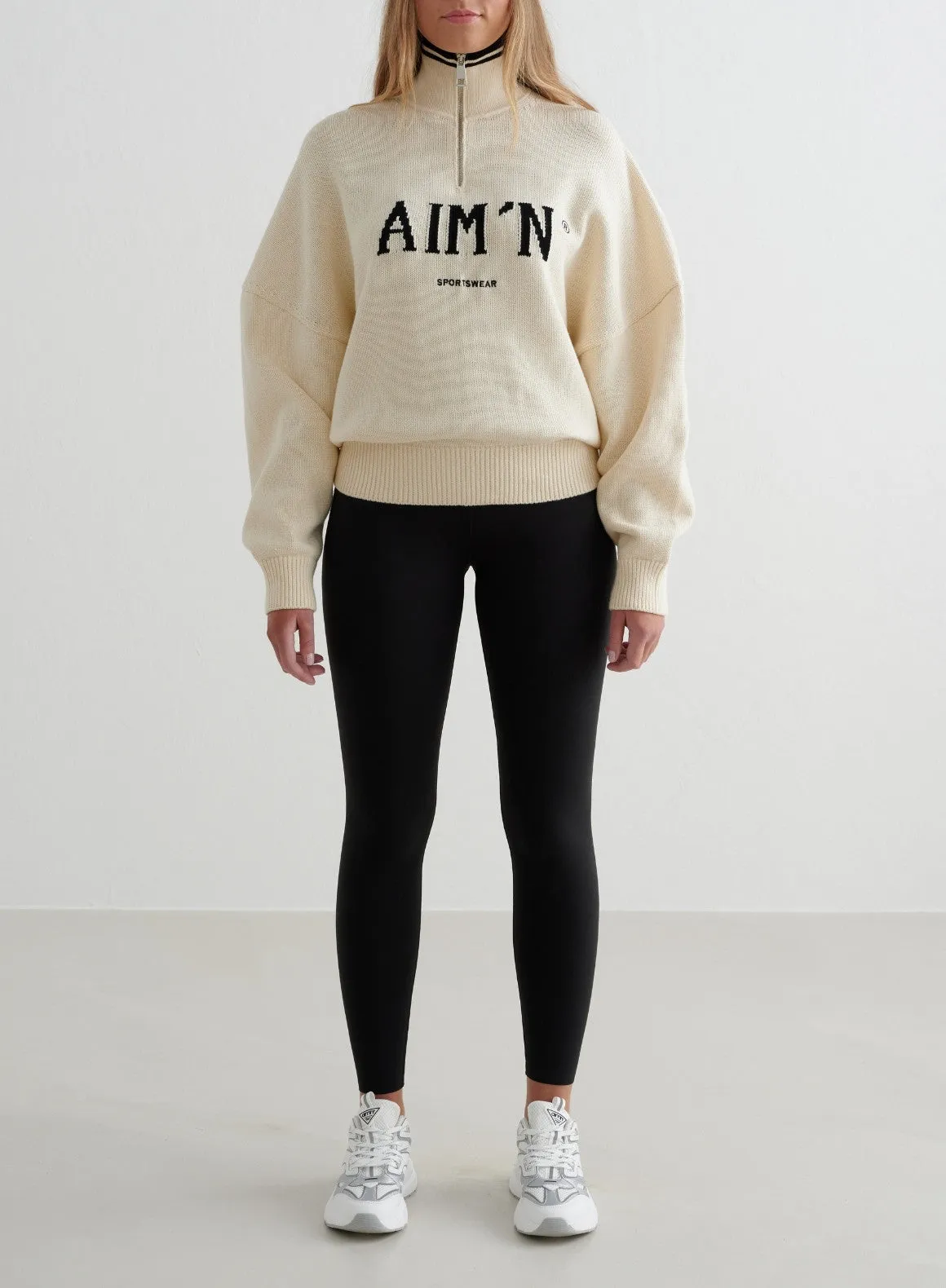 Almond White College Knitted Half Zip sold by Aimn product image thumbnail 3