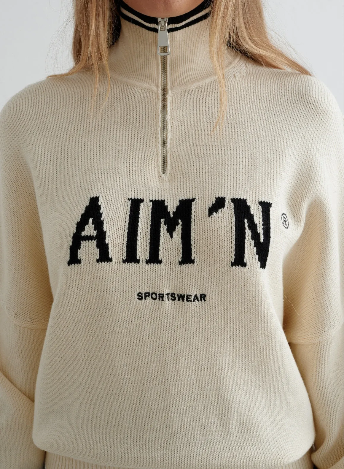 Almond White College Knitted Half Zip sold by Aimn product image thumbnail 2
