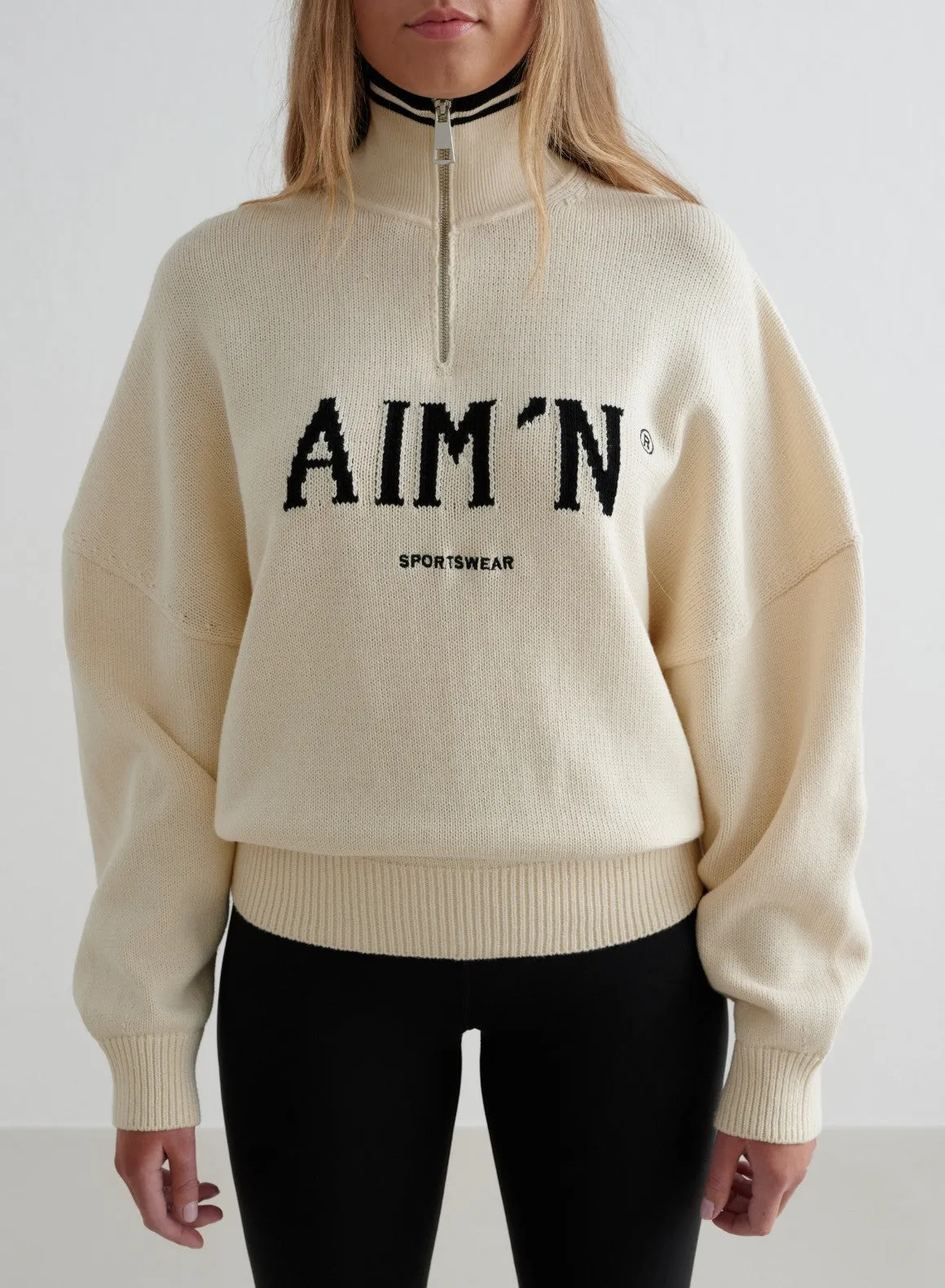 Almond White College Knitted Half Zip sold by Aimn