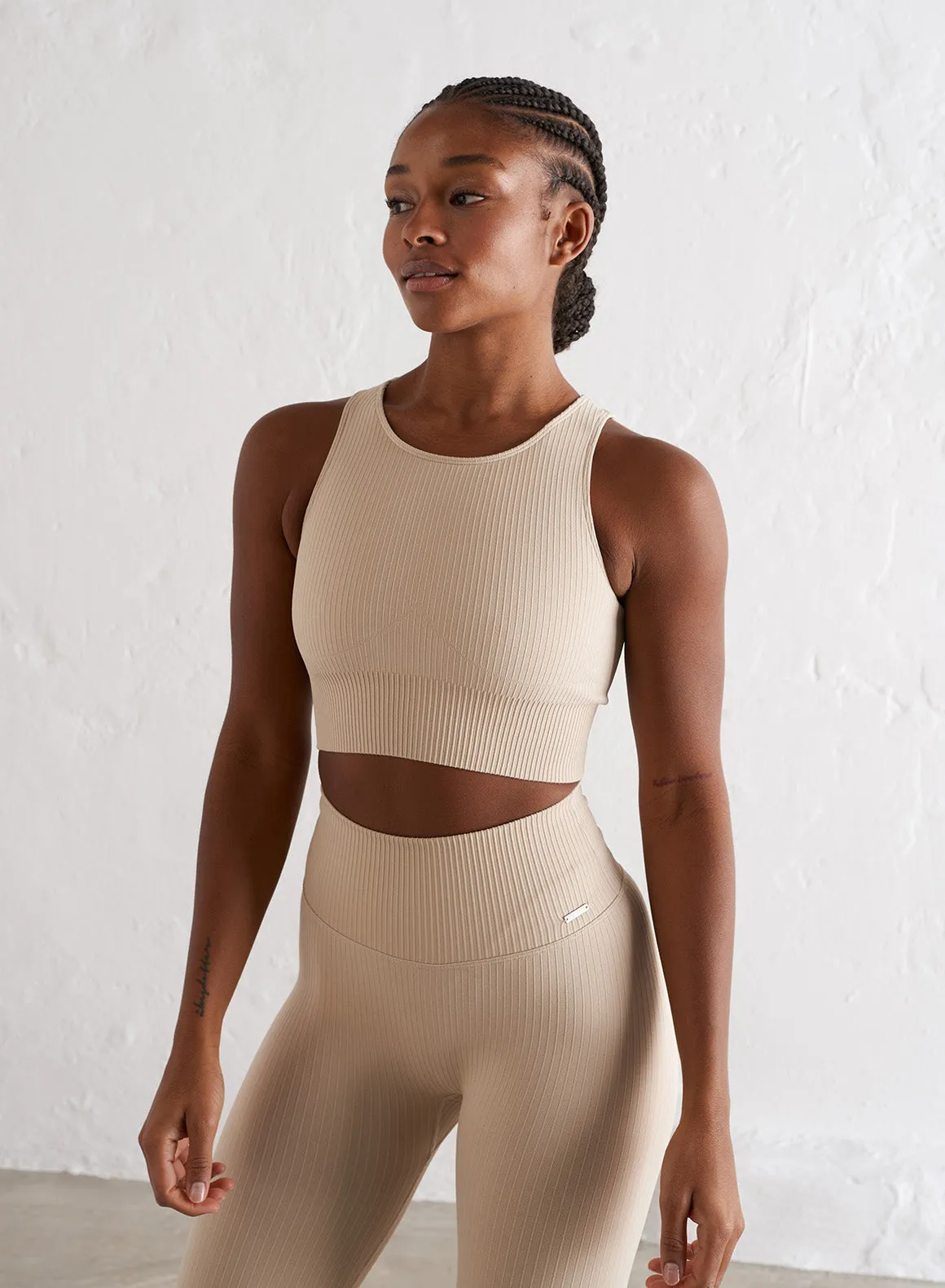 Cafè Au Lait Ribbed Seamless Crop Top sold by Aimn