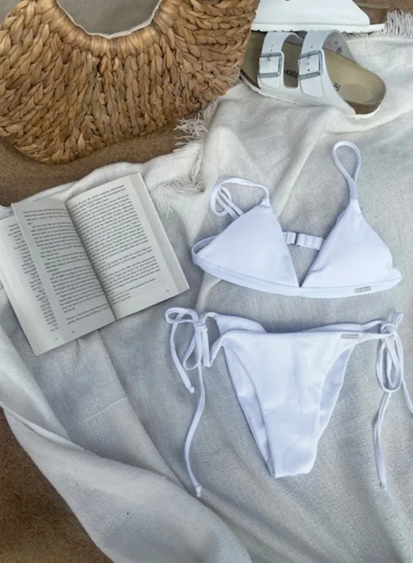 White Micro Rib Tie Bikini Bottom sold by Aimn
