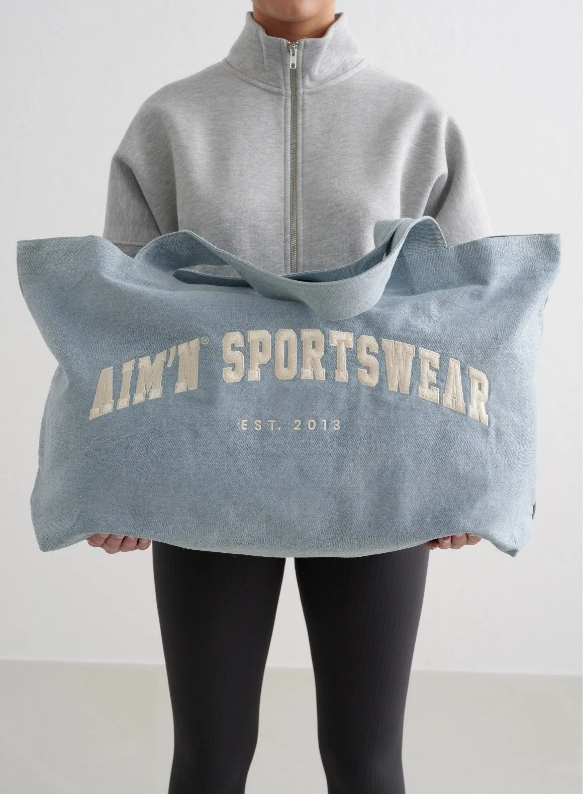 Denim Varsity Tote Bag sold by Aimn