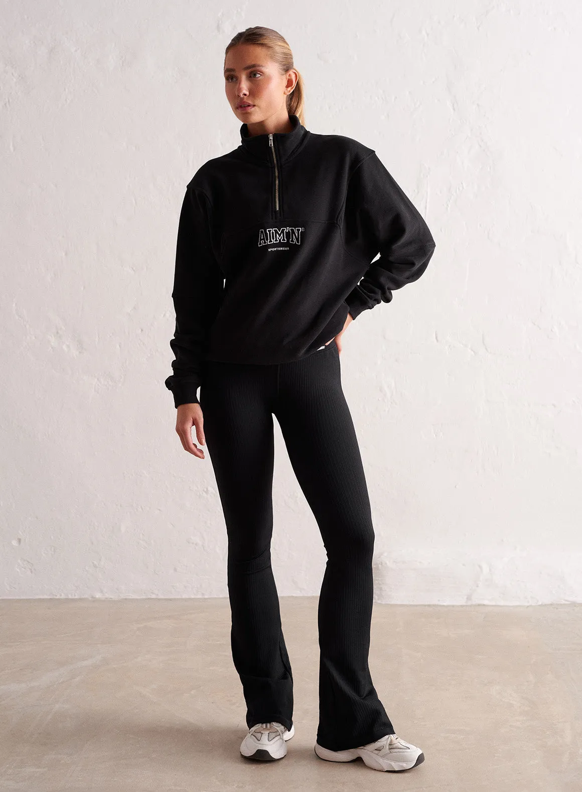 Black College Sweat Half Zip sold by Aimn product image thumbnail 2