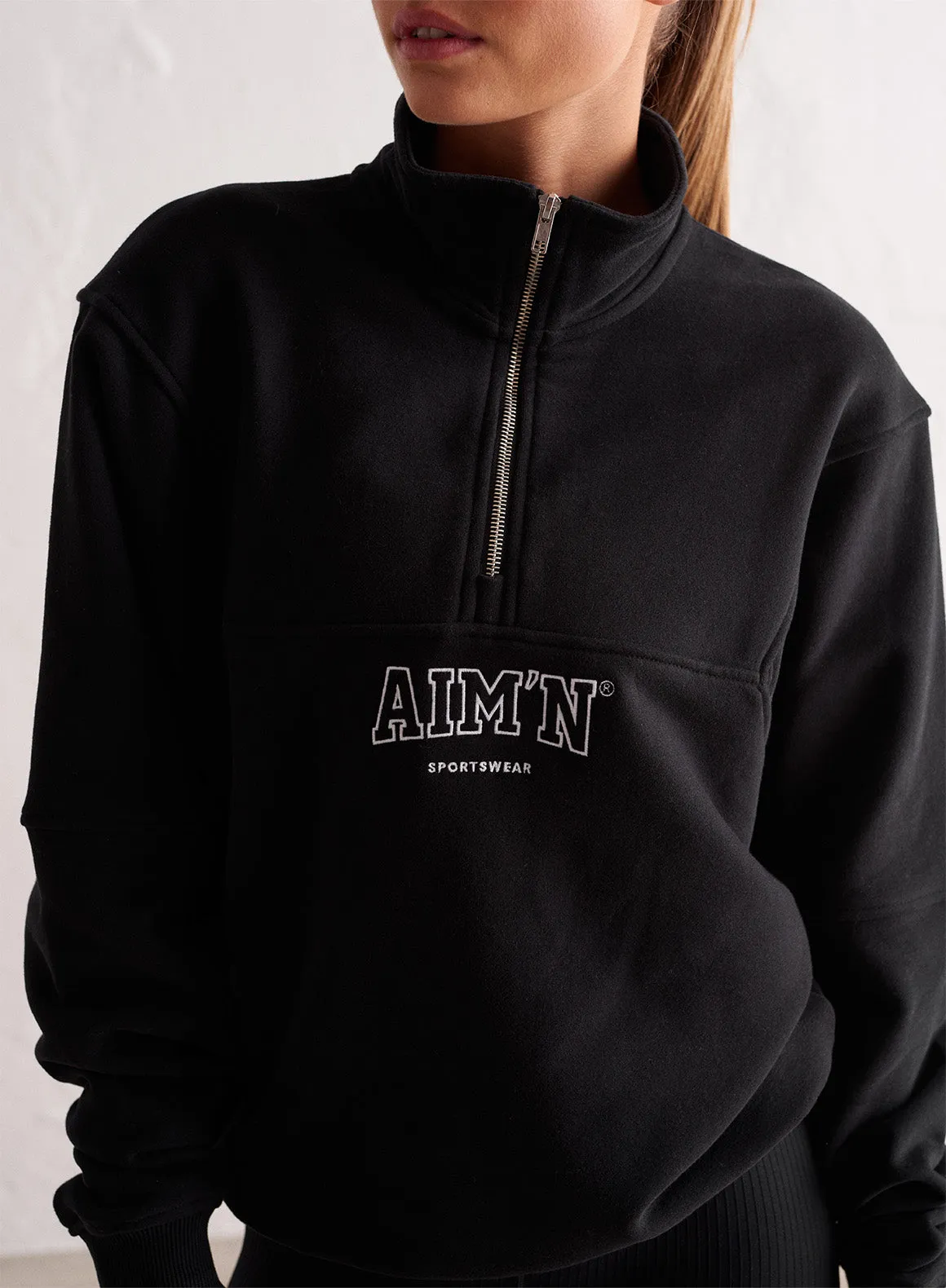 Black College Sweat Half Zip sold by Aimn product image thumbnail 3