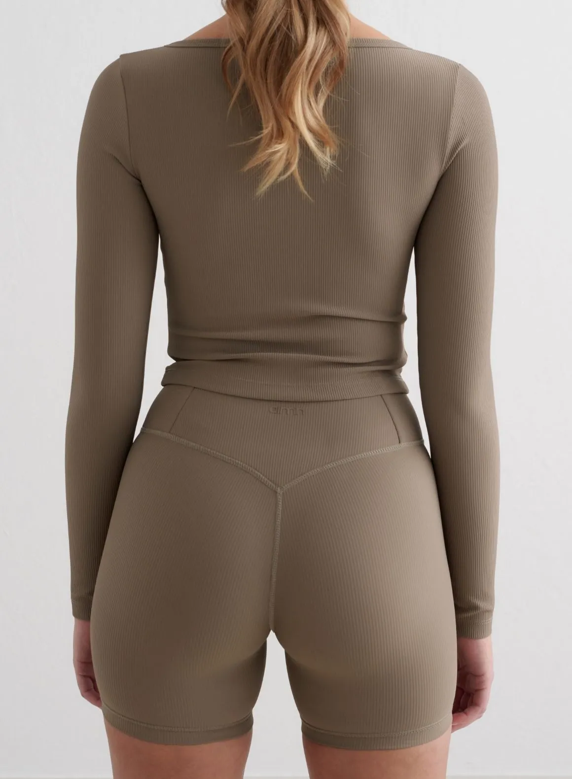 Nougat Ribbed Performance Midi Biker Shorts sold by Aimn product image thumbnail 3