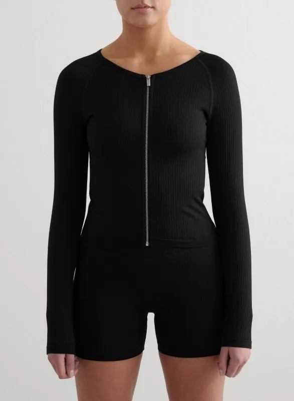 Black Ribbed Seamless Zip Jacket sold by Aimn
