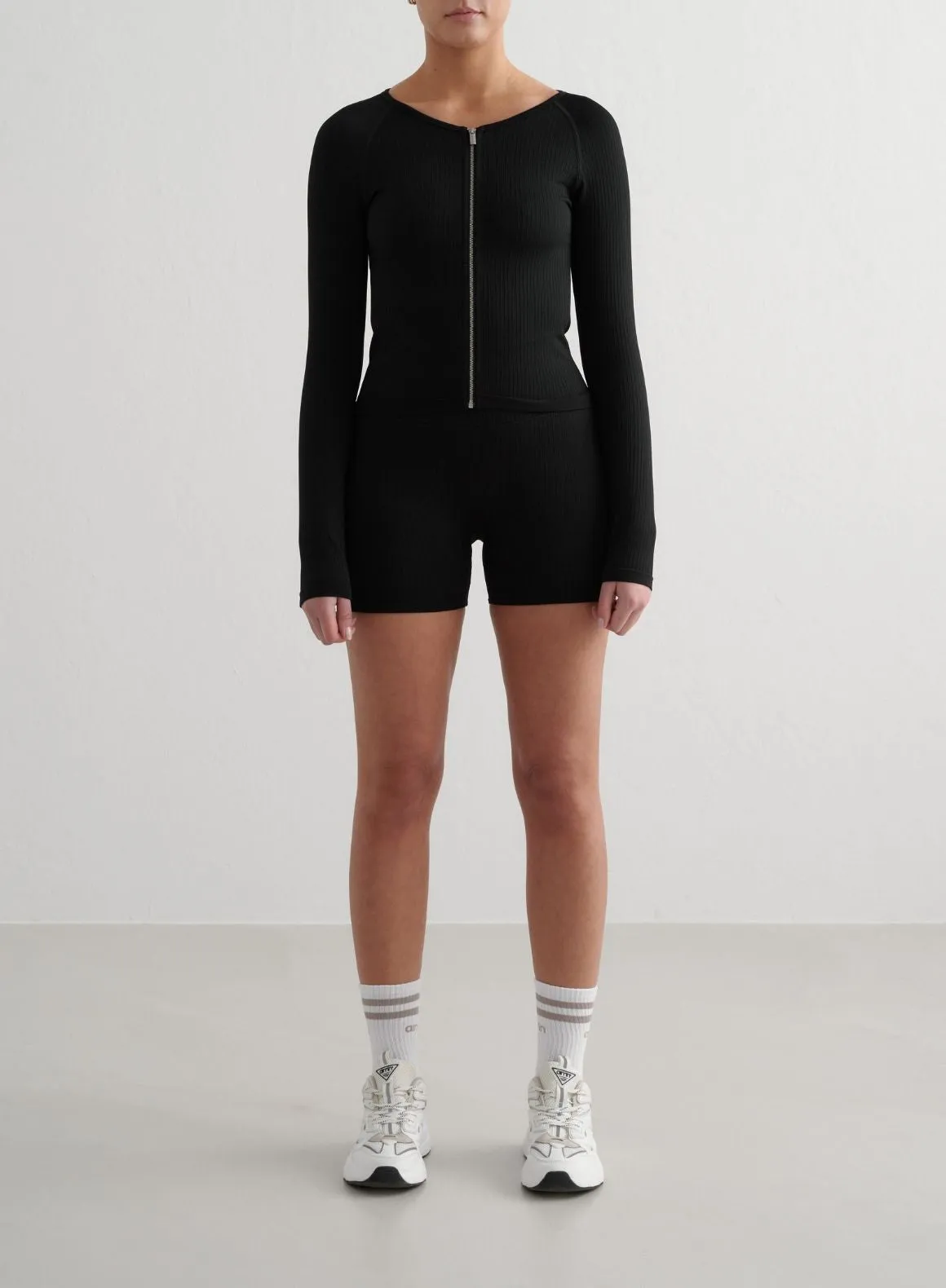 Black Ribbed Seamless Zip Jacket sold by Aimn product image thumbnail 3