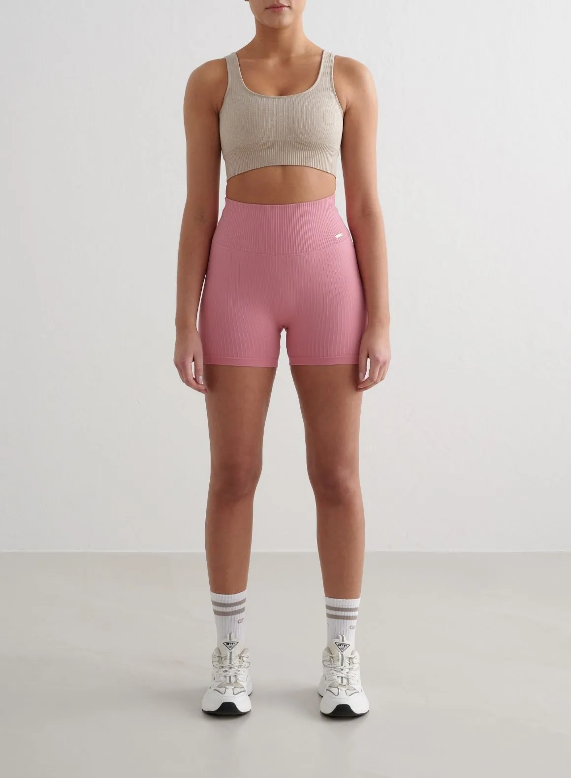 Desert Rose Ribbed Seamless Midi Biker Shorts sold by Aimn