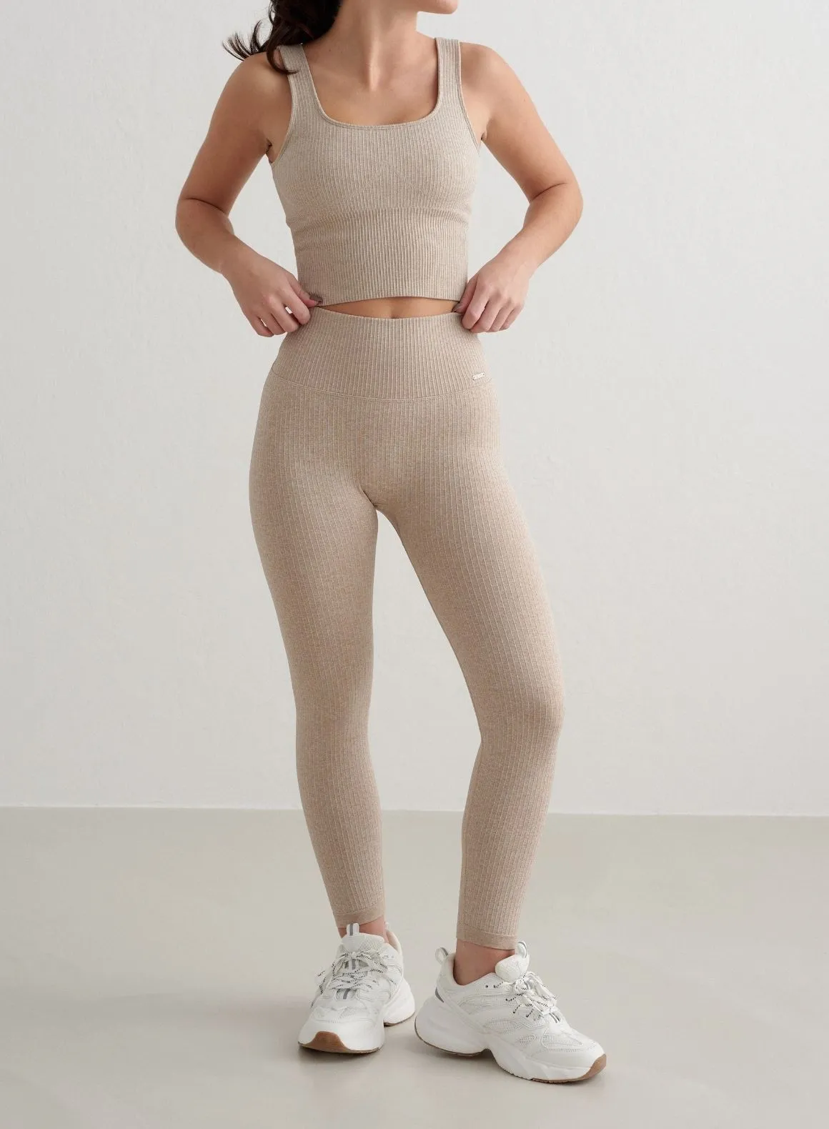 Beige Melange Ribbed Seamless Petite Tights sold by Aimn
