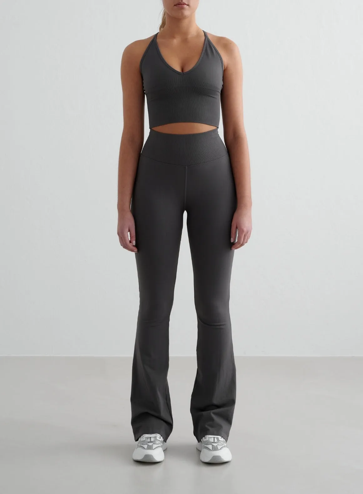 Shadow Grey Shape Seamless Flare Tights & Cross Back Bralette Set sold by Aimn