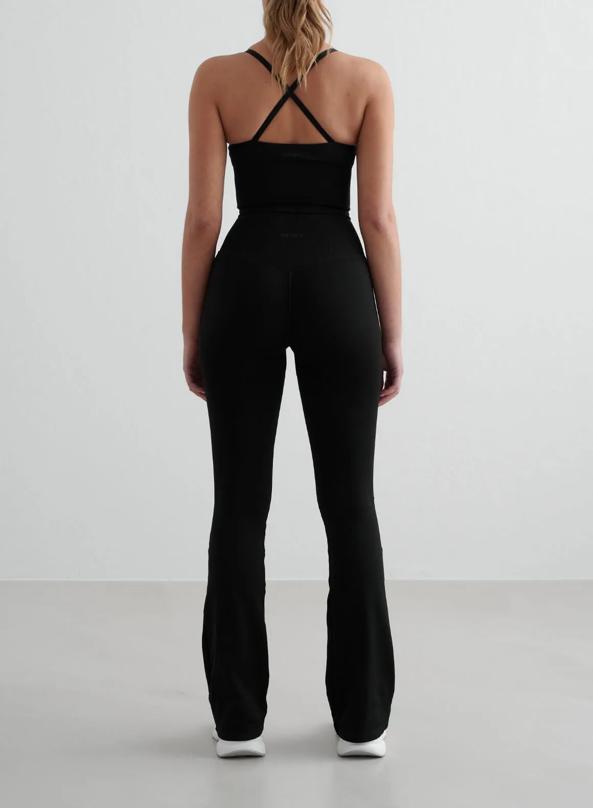 Black Shape Seamless Flare Tights & Cross Back Bralette Set sold by Aimn product image thumbnail 2