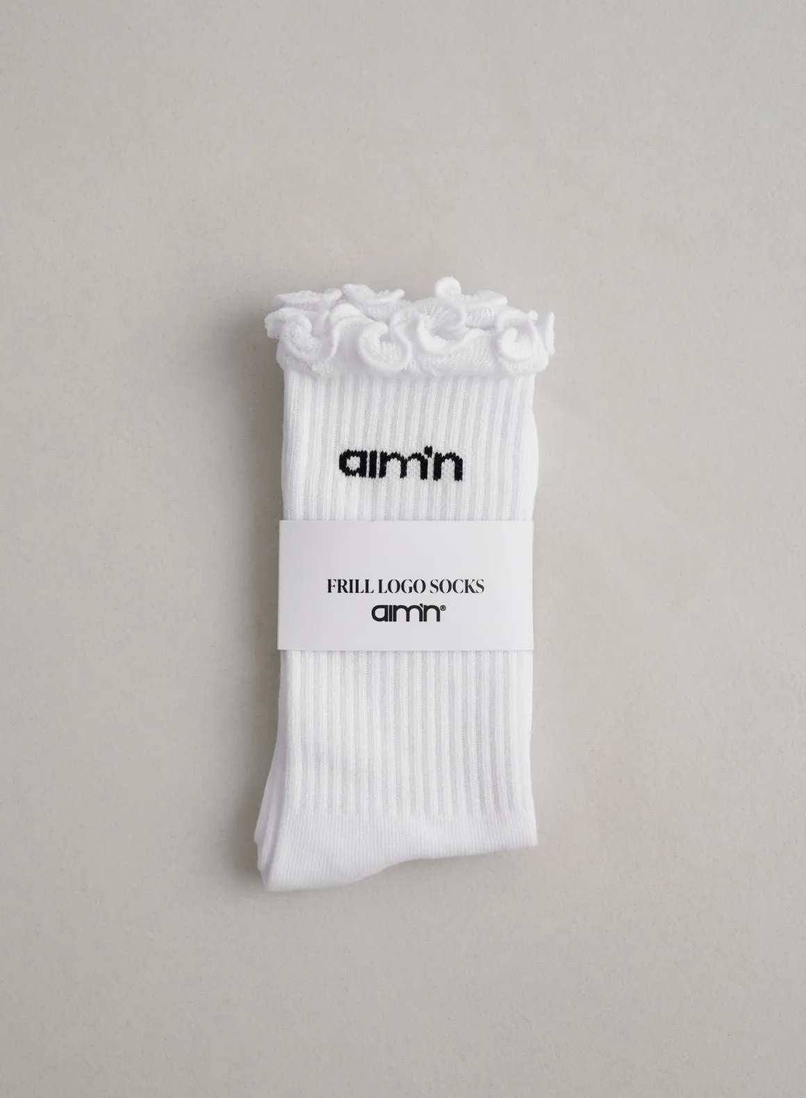 White Frill Logo Socks sold by Aimn