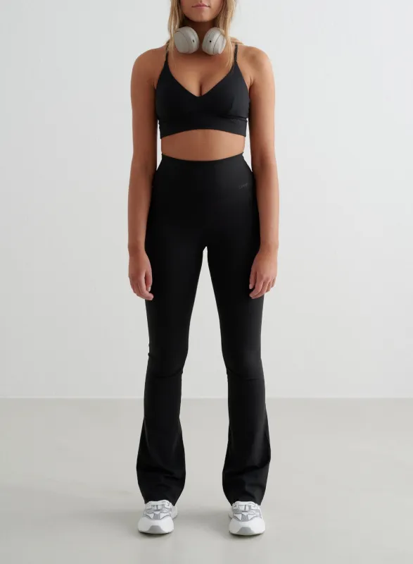 Black Sense Flare Tights & Strap Bra Set sold by Aimn