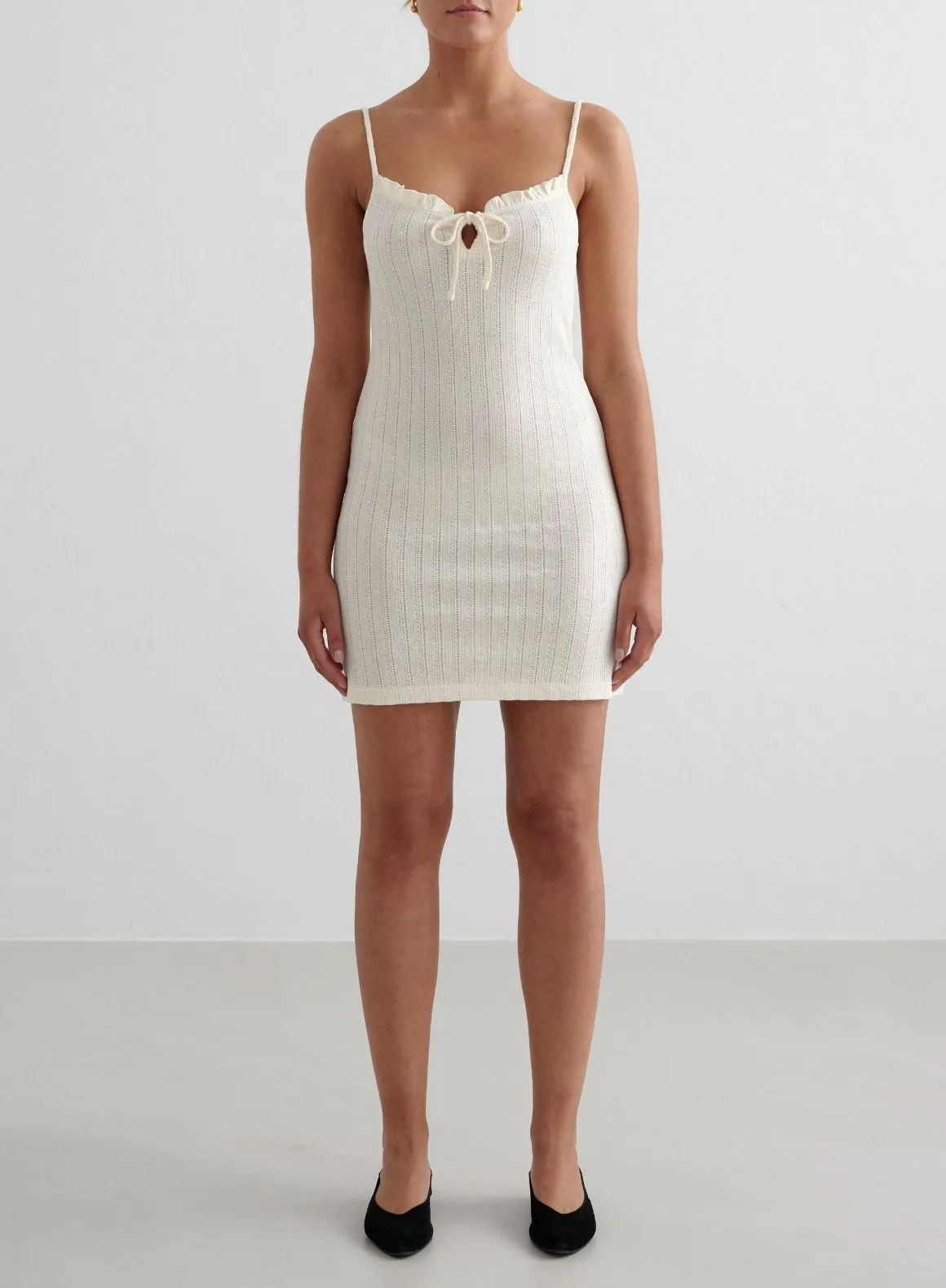 Almond White Pointelle Mini Dress sold by Aimn