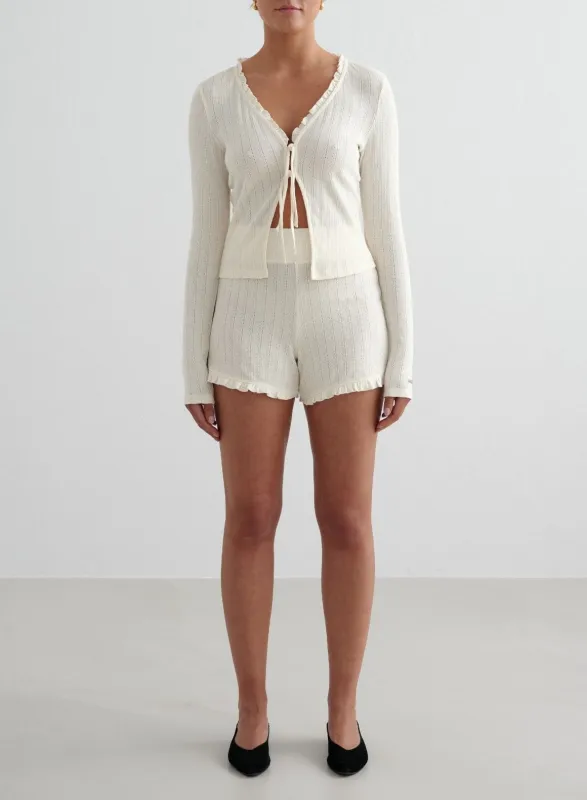 Almond White Pointelle Shorts sold by Aimn