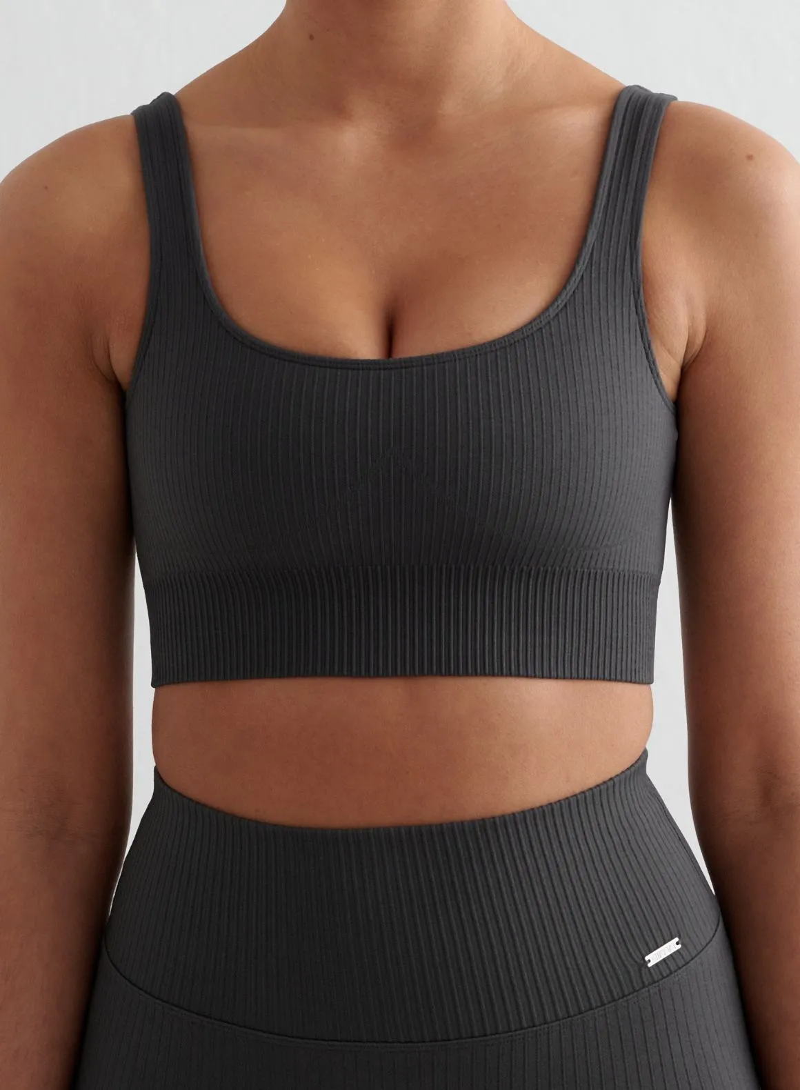 Shadow Grey Ribbed Seamless Tights & Bra Set sold by Aimn product image thumbnail 4