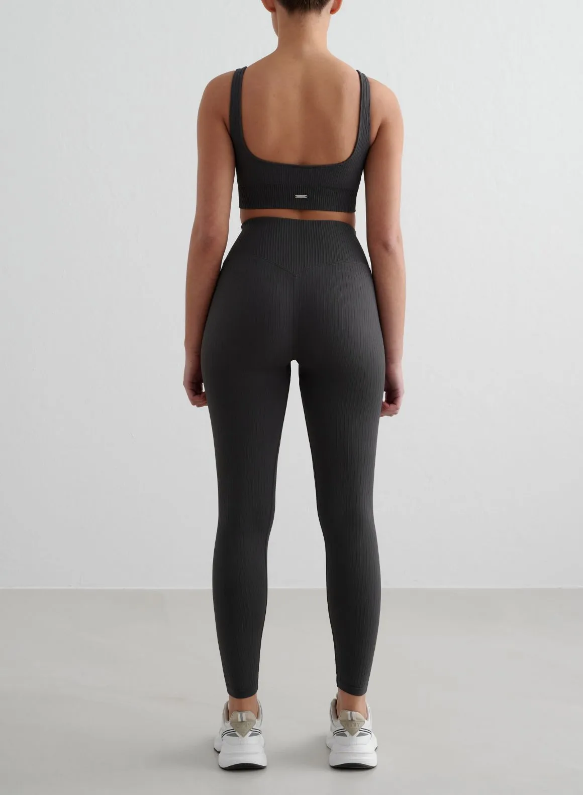 Shadow Grey Ribbed Seamless Tights & Bra Set sold by Aimn product image thumbnail 2