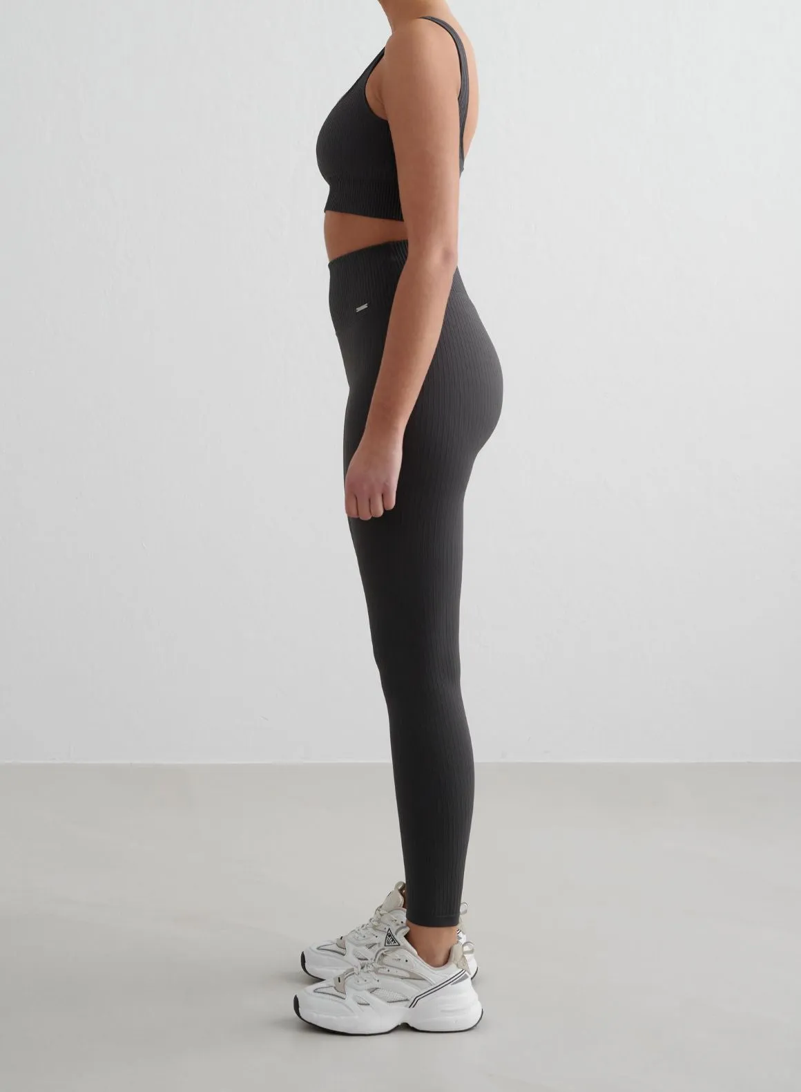 Shadow Grey Ribbed Seamless Tights & Bra Set sold by Aimn product image thumbnail 3