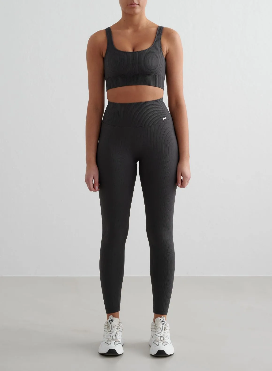 Shadow Grey Ribbed Seamless Tights & Bra Set sold by Aimn