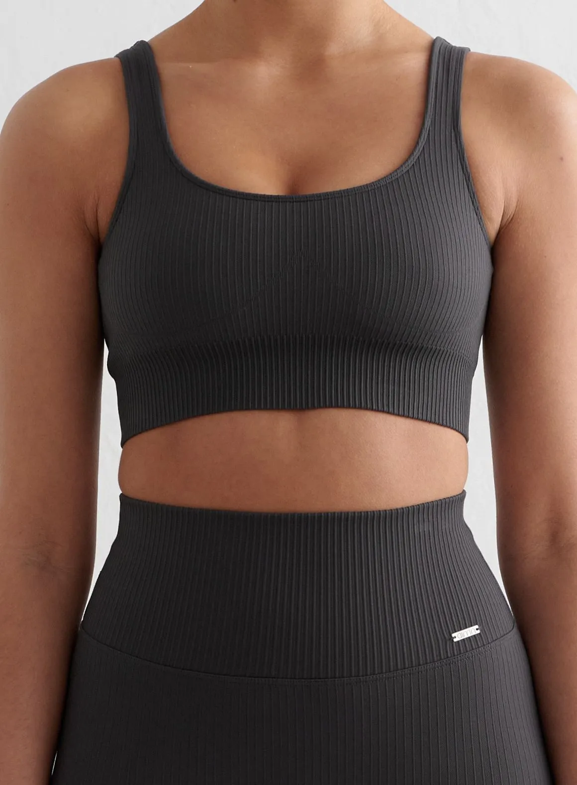 Shadow Grey Ribbed Seamless Biker Shorts & Bra Set sold by Aimn product image thumbnail 4