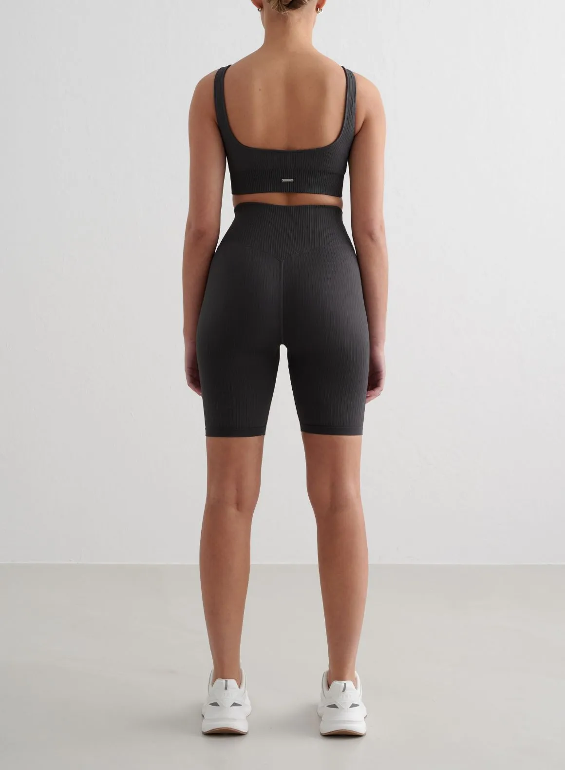 Shadow Grey Ribbed Seamless Biker Shorts & Bra Set sold by Aimn product image thumbnail 2