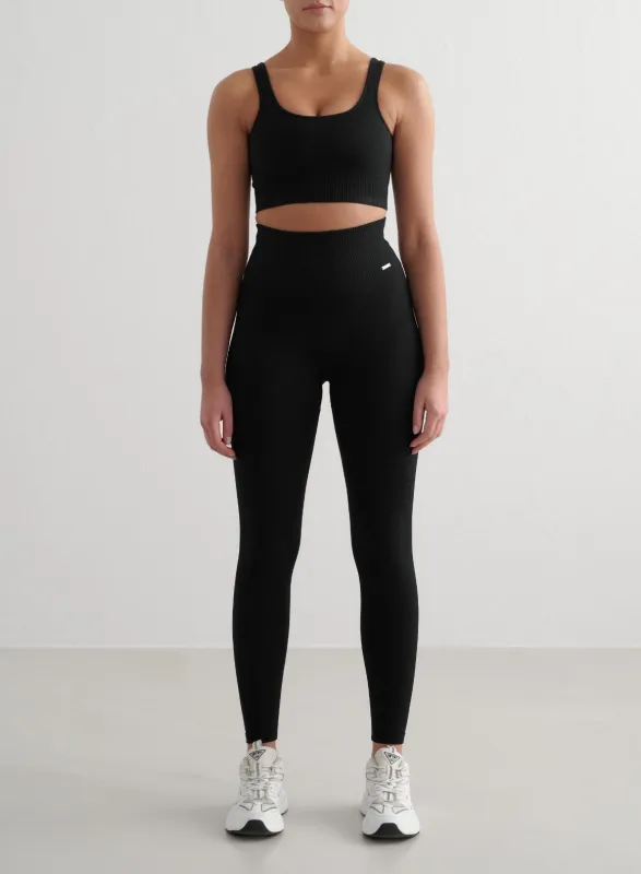 Black Ribbed Seamless Tights & Bra Set sold by Aimn