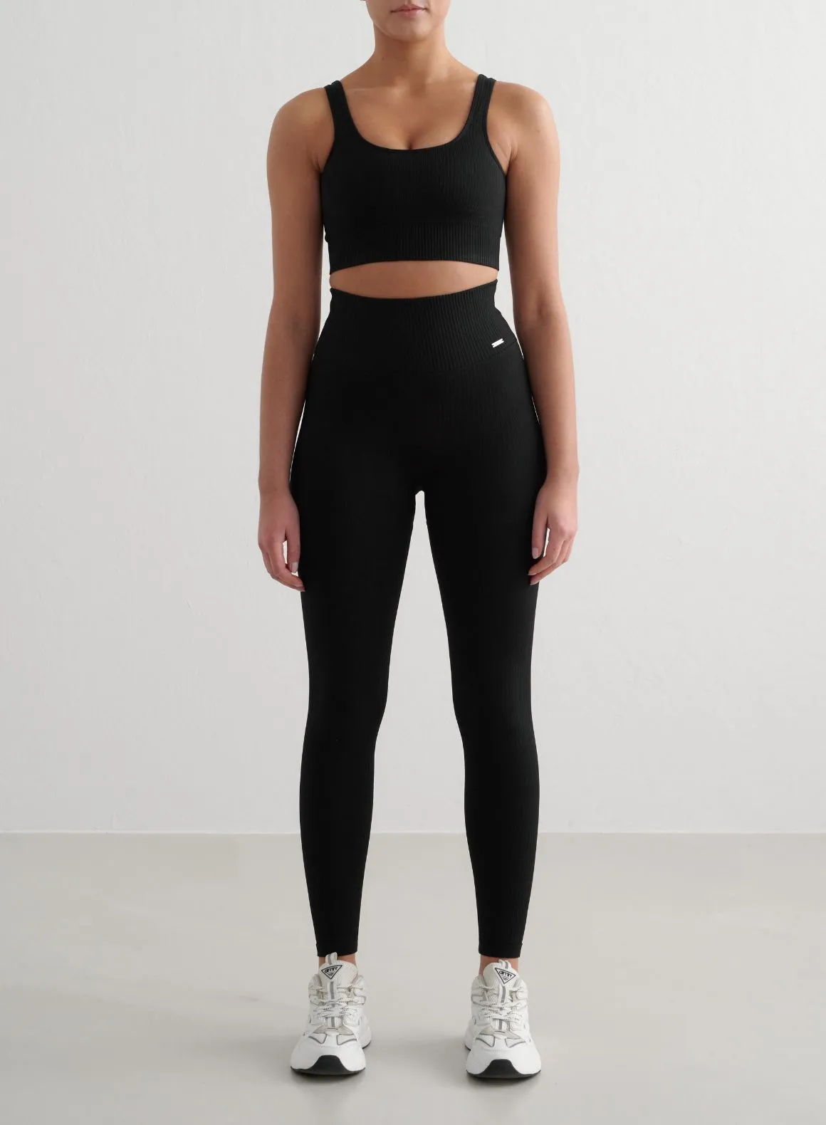 Black Ribbed Seamless Tights & Bra Set sold by Aimn