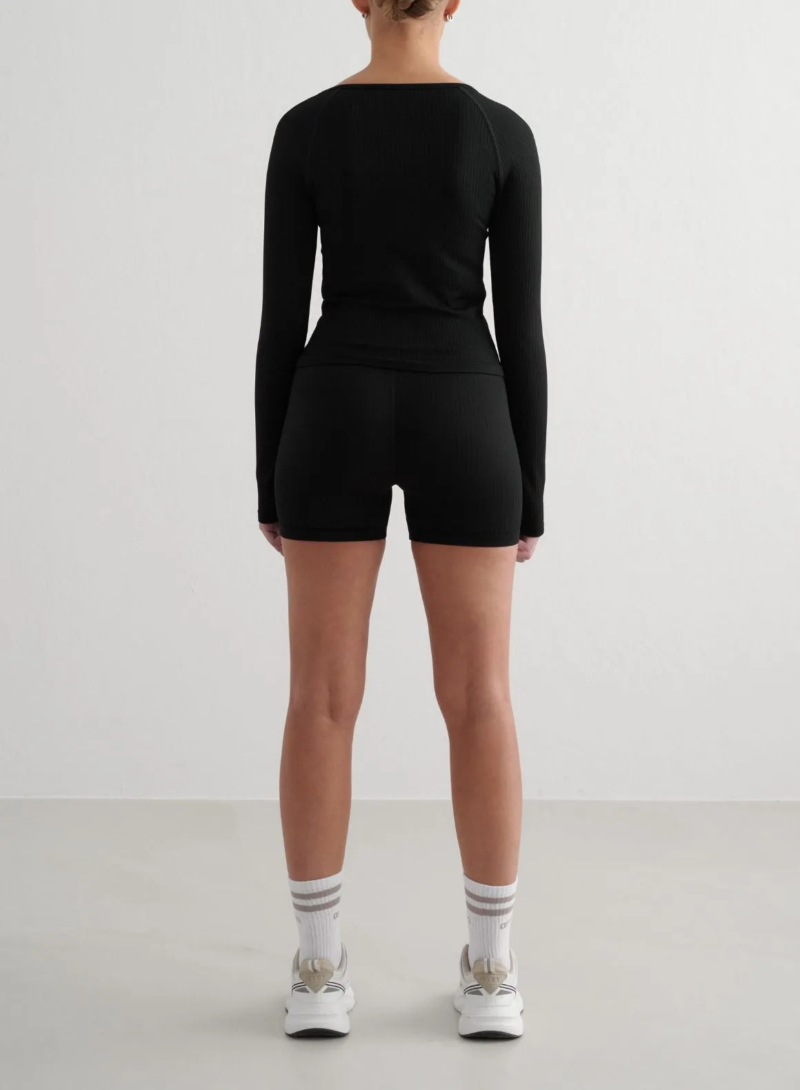 Black Ribbed Seamless Midi Biker Shorts & Zip Jacket Set sold by Aimn product image thumbnail 2