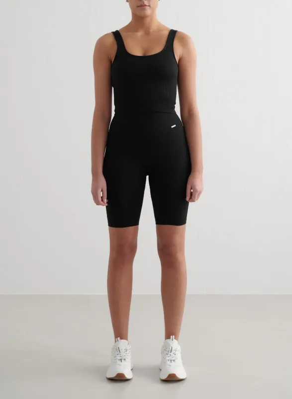 Black Ribbed Seamless Biker Shorts & Bralette Set sold by Aimn