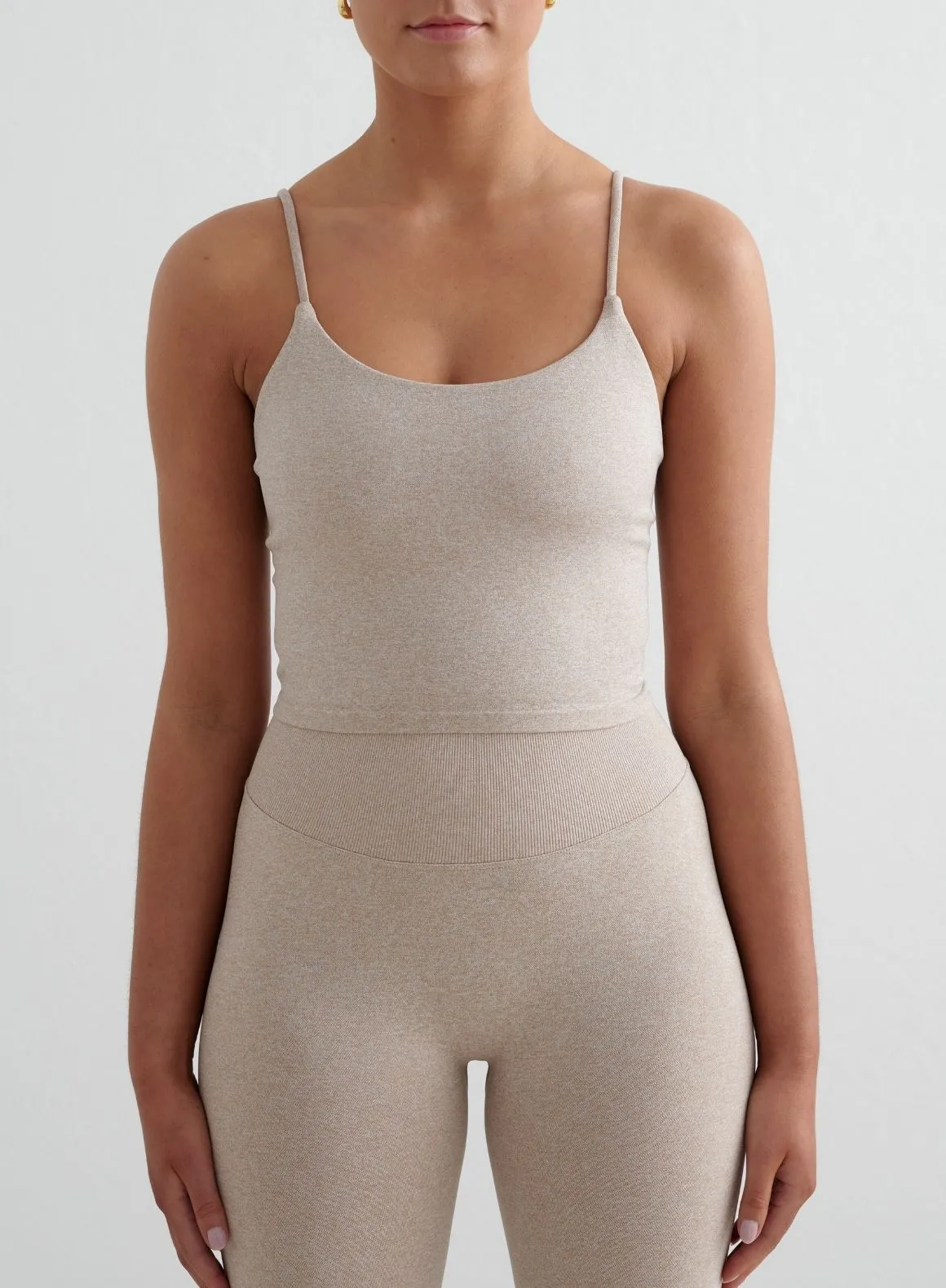 Beige Melange Shape Seamless Strap Singlet sold by Aimn