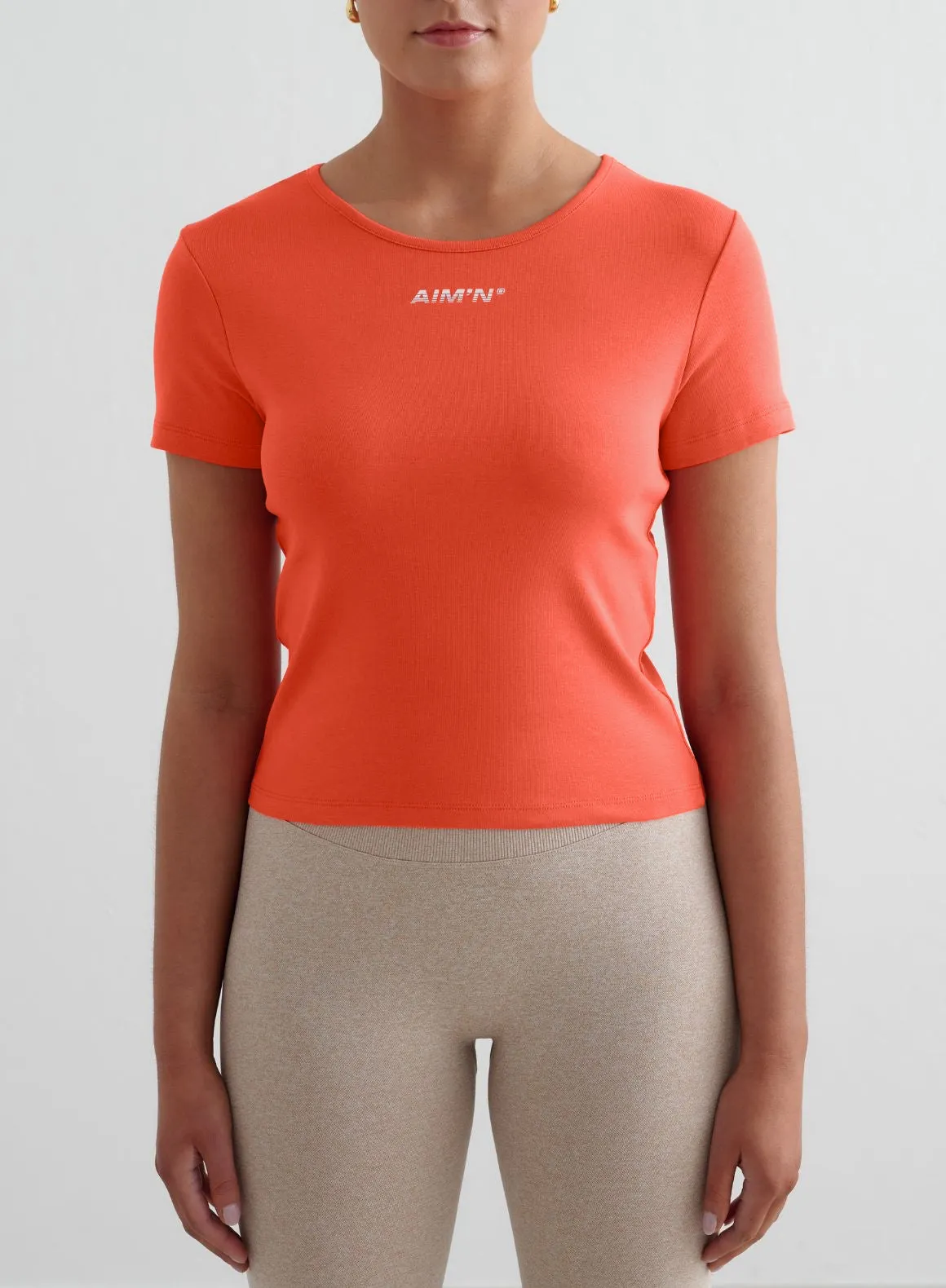 Beige Melange Shape Seamless Tights & Tangerine Stretch T-Shirt Set sold by Aimn product image thumbnail 3