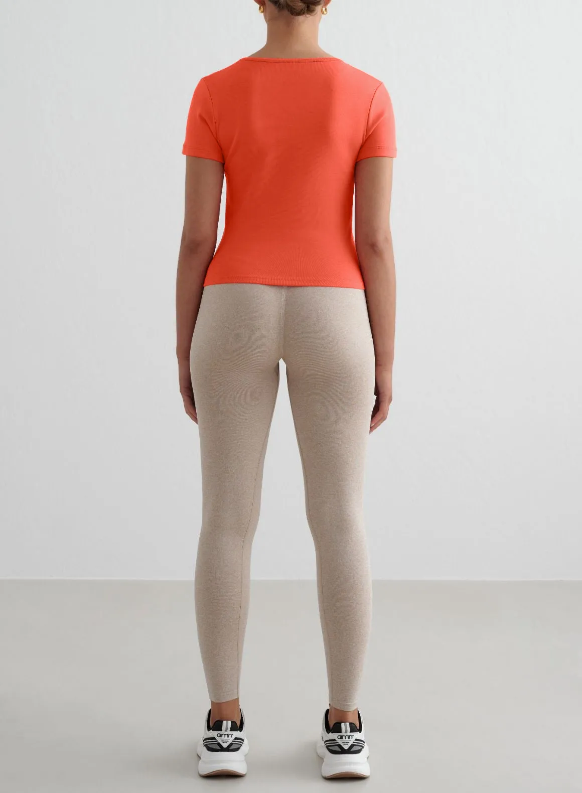 Beige Melange Shape Seamless Tights & Tangerine Stretch T-Shirt Set sold by Aimn product image thumbnail 2