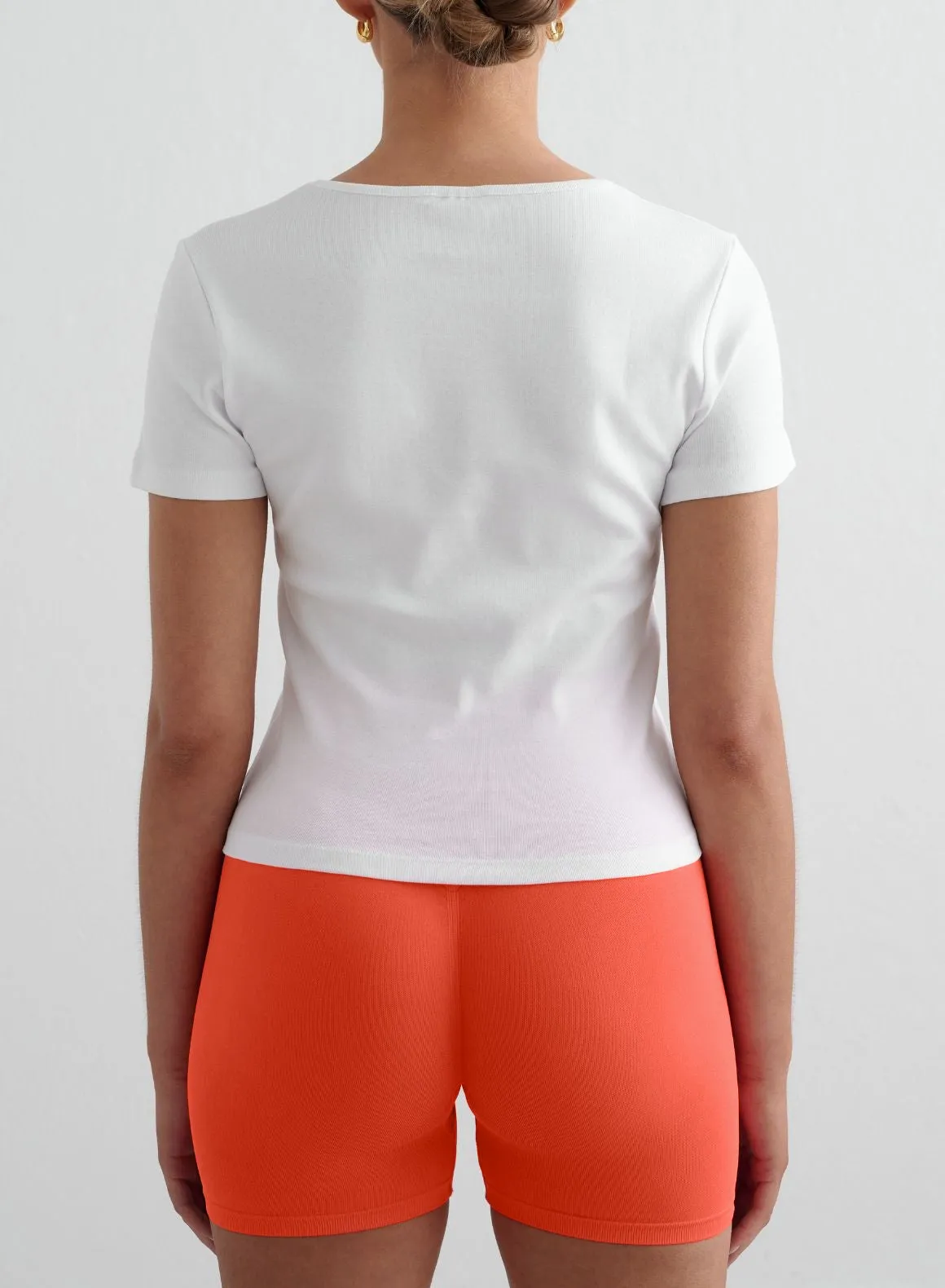 Tangerine Shape Seamless Hotpants & White Stretch T-Shirt Set sold by Aimn product image thumbnail 4