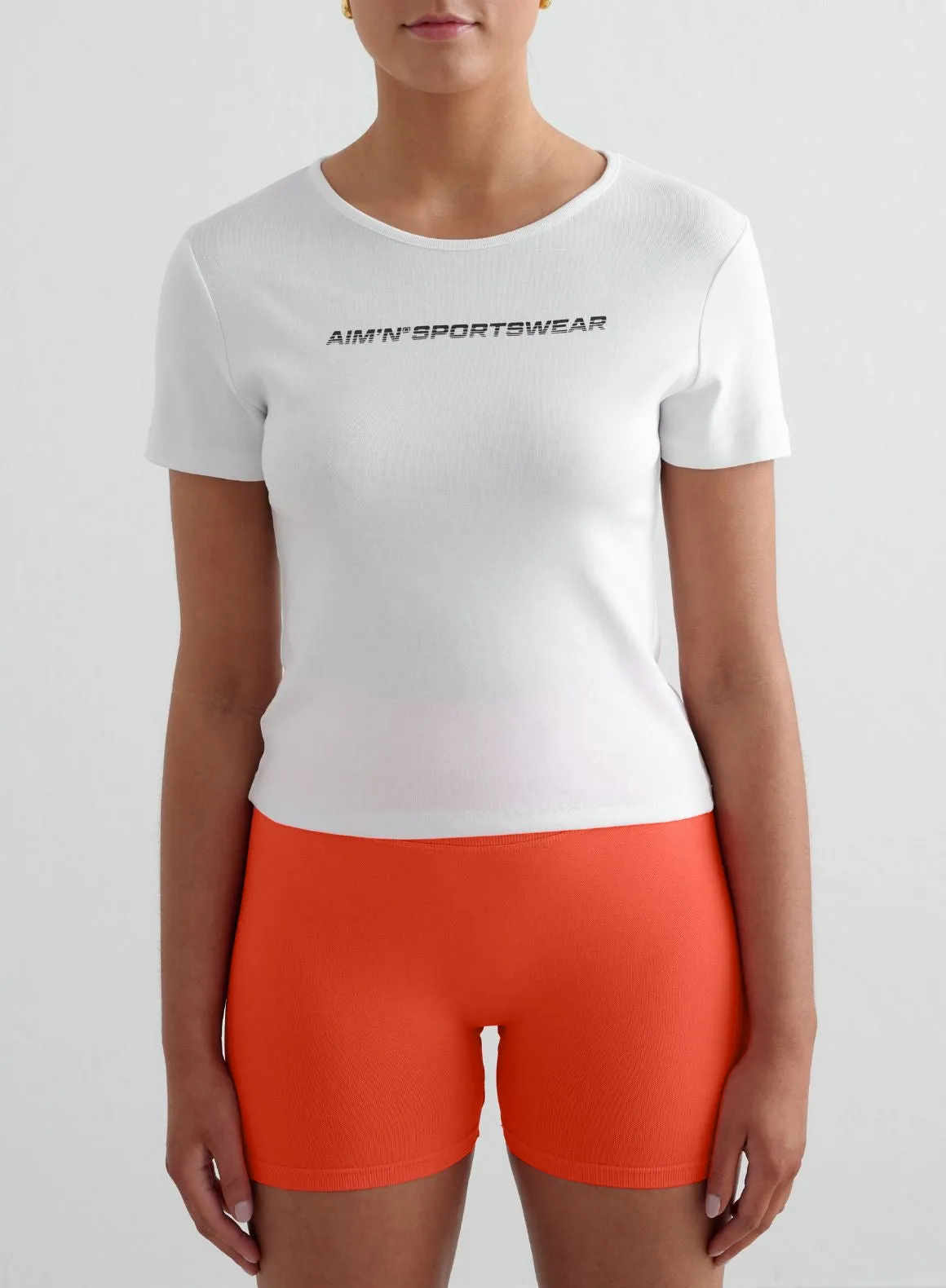 Tangerine Shape Seamless Hotpants & White Stretch T-Shirt Set sold by Aimn product image thumbnail 3
