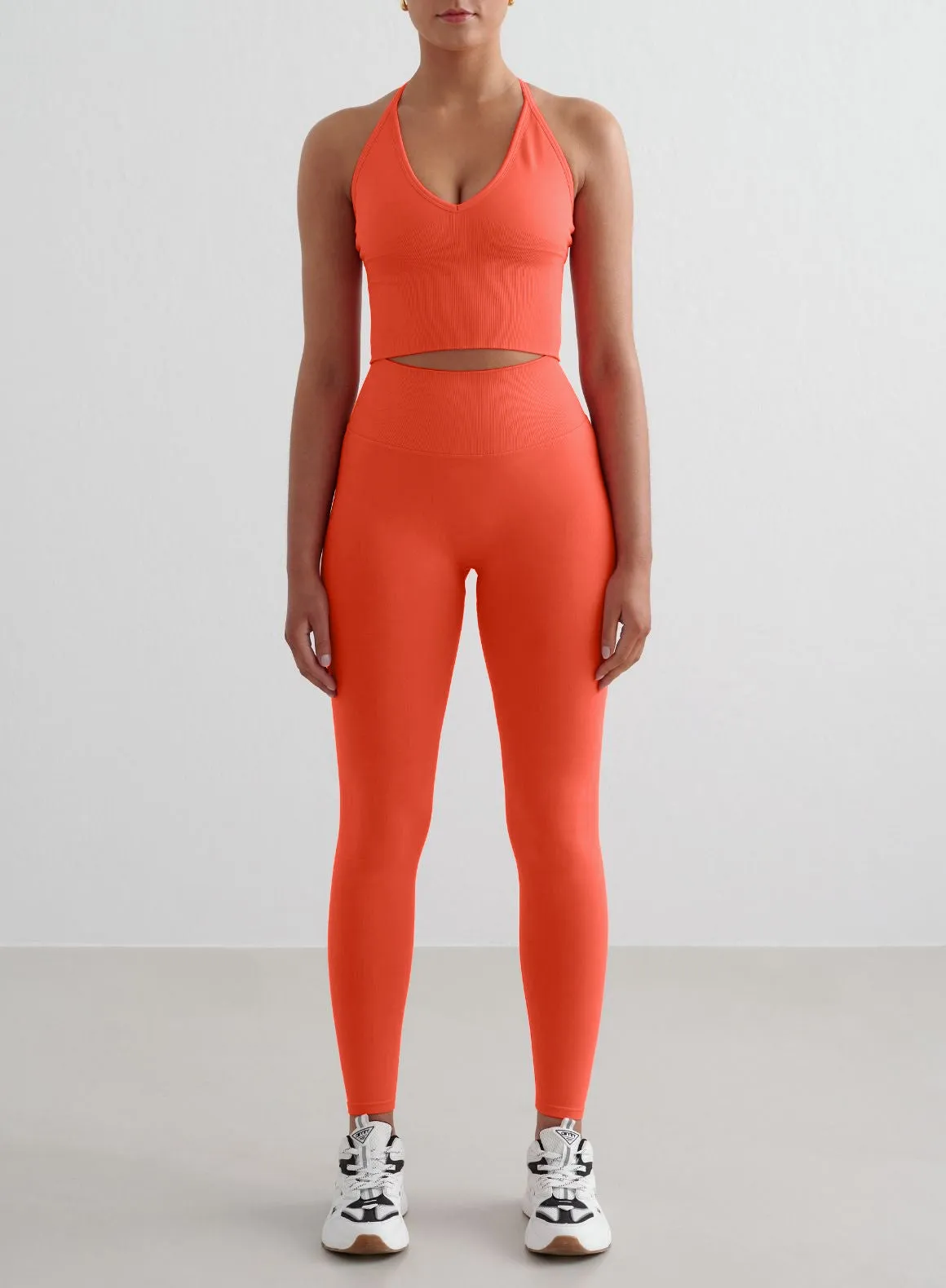 Tangerine Shape Seamless Tights & Cross Back Bralette Set sold by Aimn