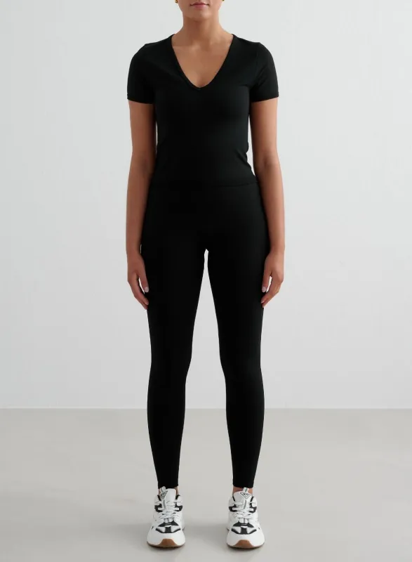 Black Shape Seamless Tights & Short Sleeve Set sold by Aimn