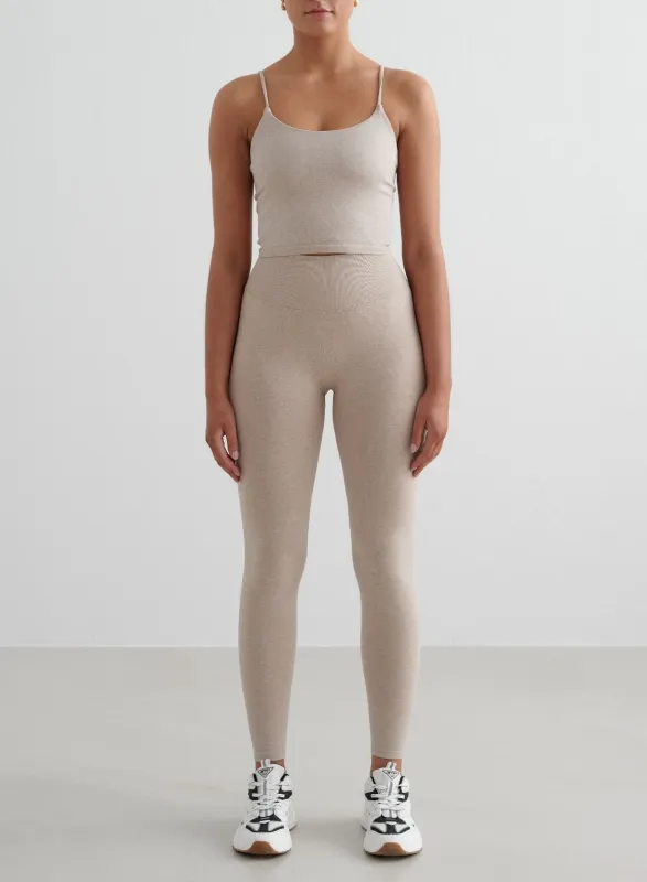 Beige Melange Shape Seamless Tights & Strap Singlet Set sold by Aimn