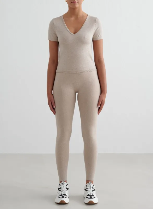 Beige Melange Shape Seamless Tights & Short Sleeve Set sold by Aimn
