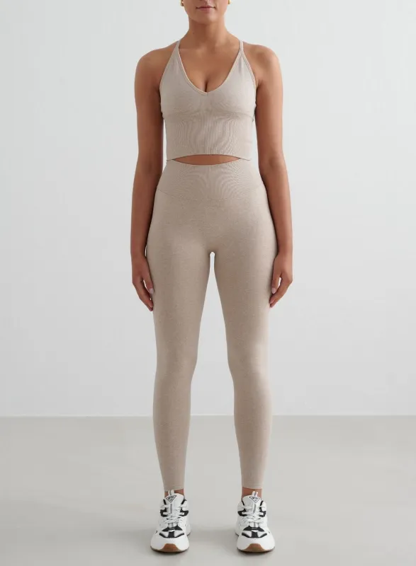 Beige Melange Shape Seamless Tights & Cross Back Bralette Set sold by Aimn