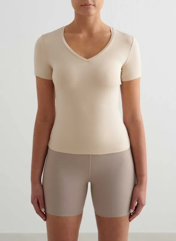 Café Au Lait Soft Basic V-neck Short Sleeve sold by Aimn