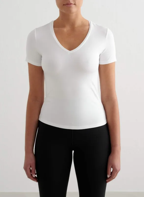 White Soft Basic V-neck Short Sleeve sold by Aimn