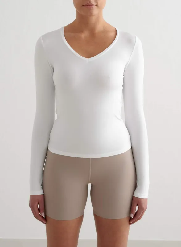White Soft Basic V-neck Long Sleeve sold by Aimn