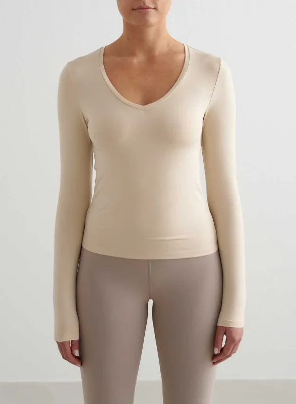 Café Au Lait Soft Basic V-neck Long Sleeve sold by Aimn