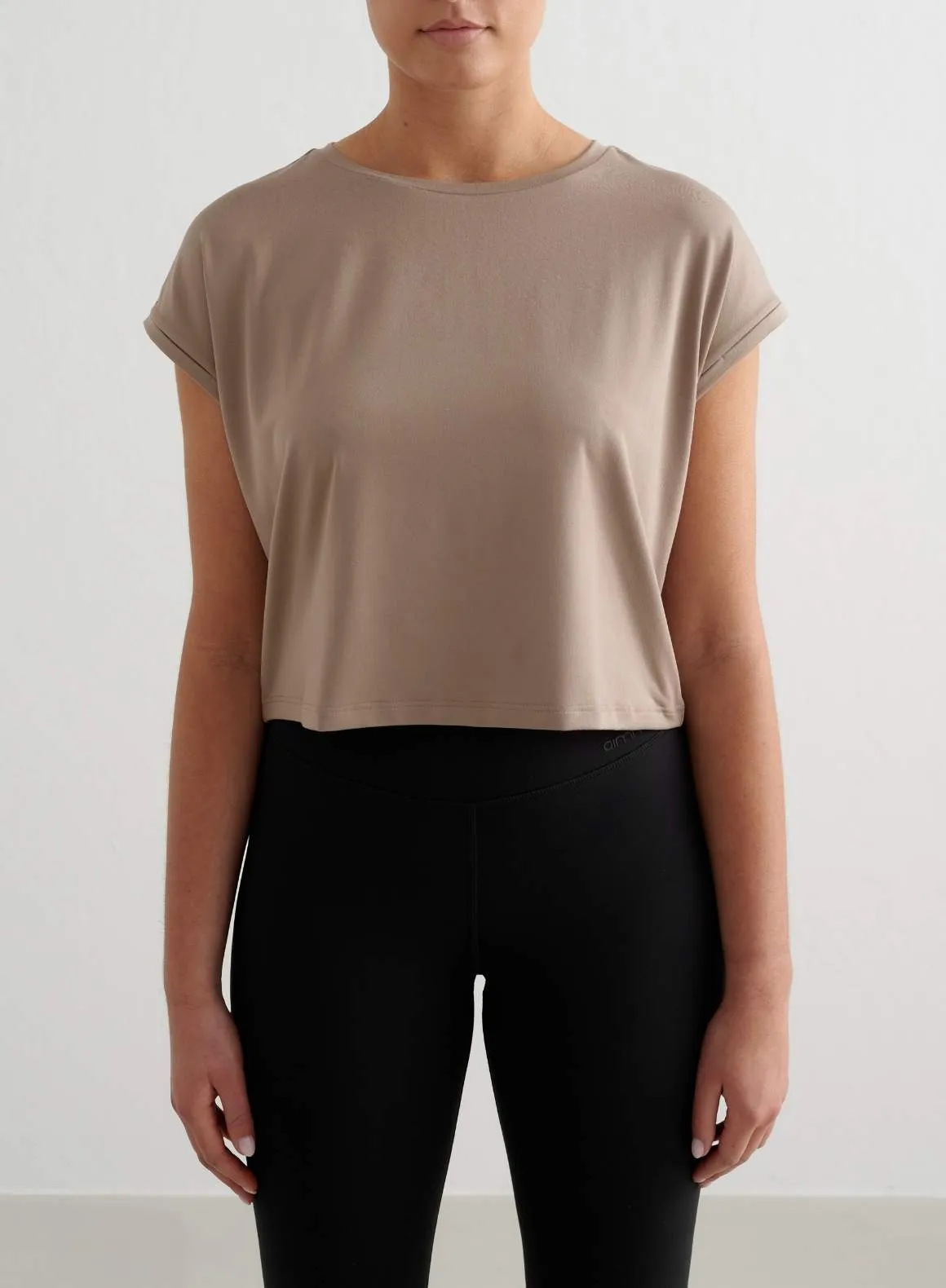 Espresso Soft Basic Roll Sleeve Top sold by Aimn