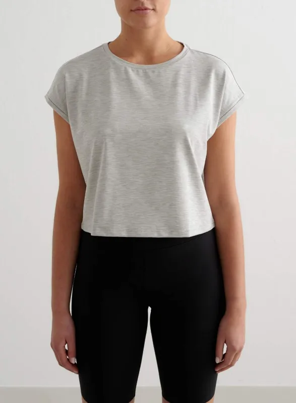 Grey Melange Soft Basic Roll Sleeve Top sold by Aimn