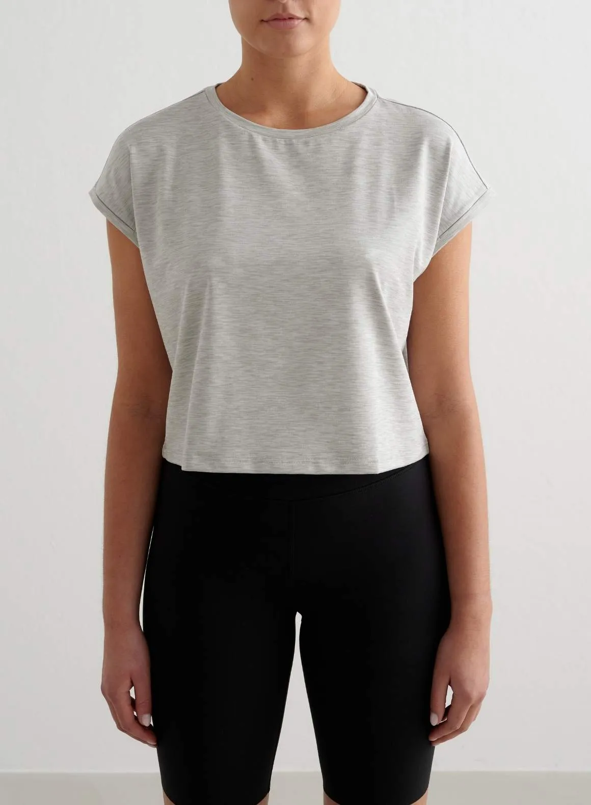 Grey Melange Soft Basic Roll Sleeve Top sold by Aimn