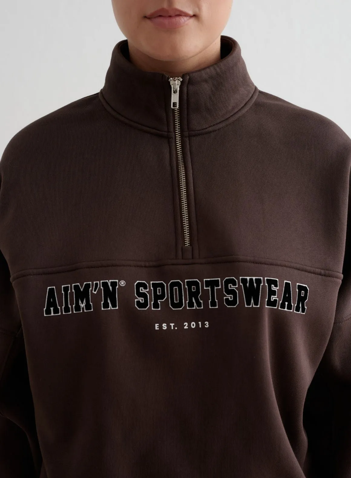 Chocolate Varsity Sweat Half Zip sold by Aimn product image thumbnail 5