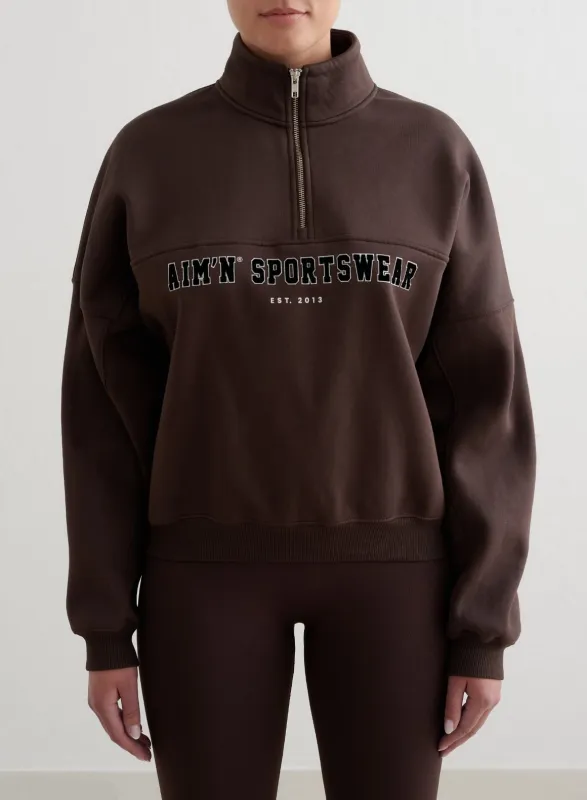 Chocolate Varsity Sweat Half Zip sold by Aimn