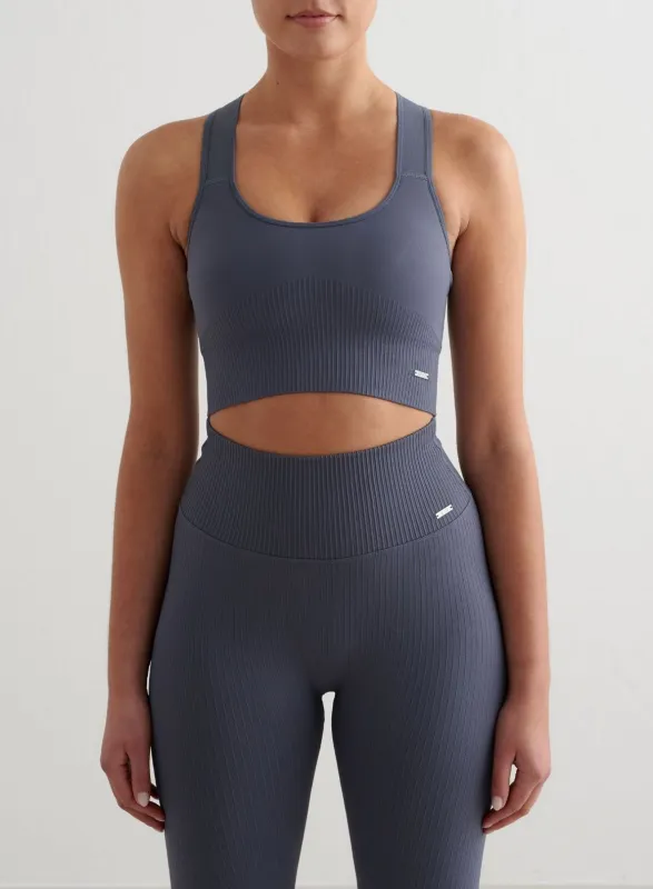 Storm Blue Ribbed Seamless High Support Bra sold by Aimn