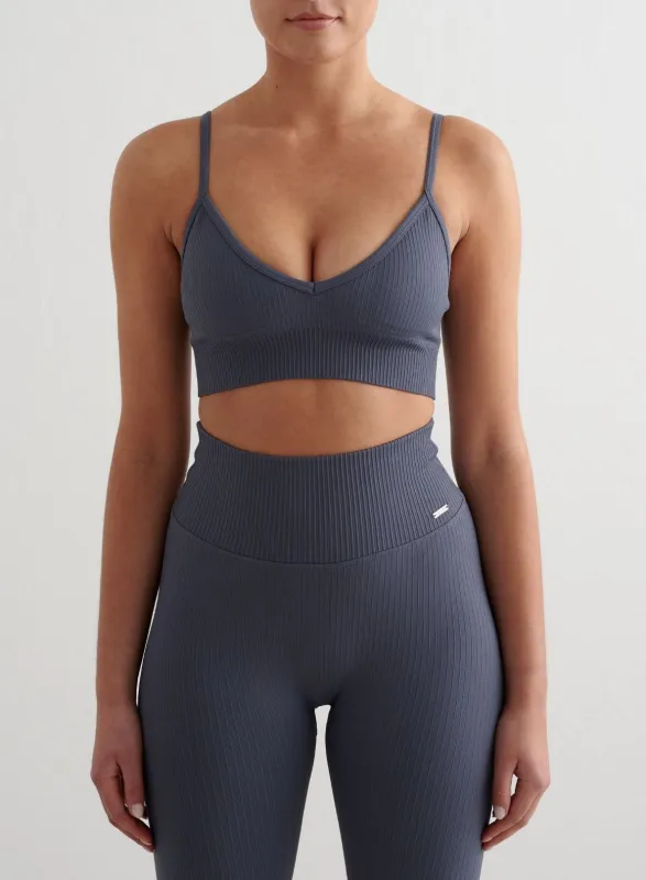 Storm Blue Ribbed Seamless Deep Cut Bra sold by Aimn